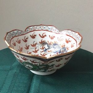 Vintage Japanese Bowl Dragons Decorated Ceramic Painted Year of The‎ Dragon